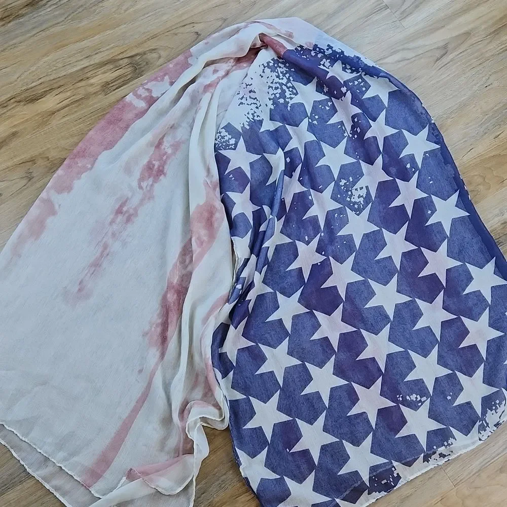 🔺️American Flag Print Semi Sheer Scarf/Wrap